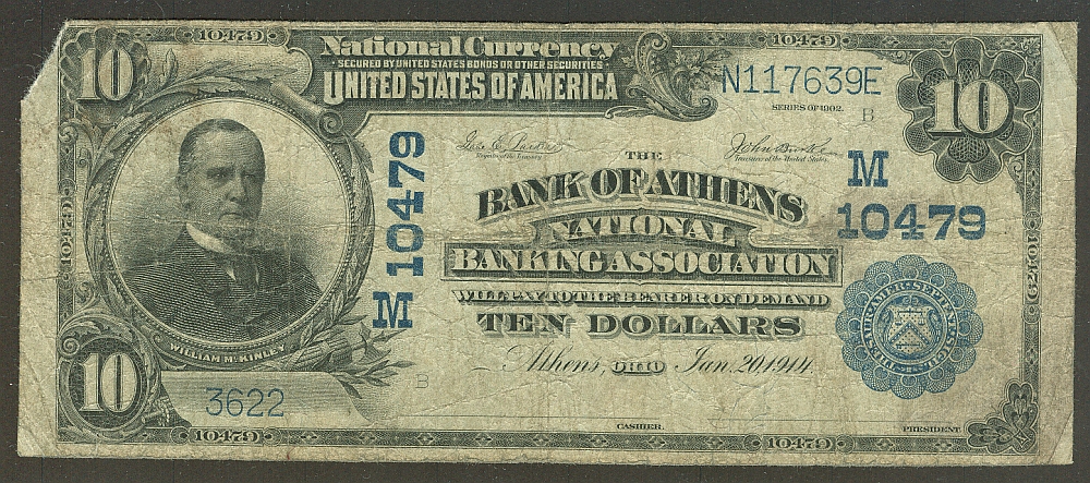 Athens, Ohio, 1902PB $10, Charter #10479, The Bank of Athens NB